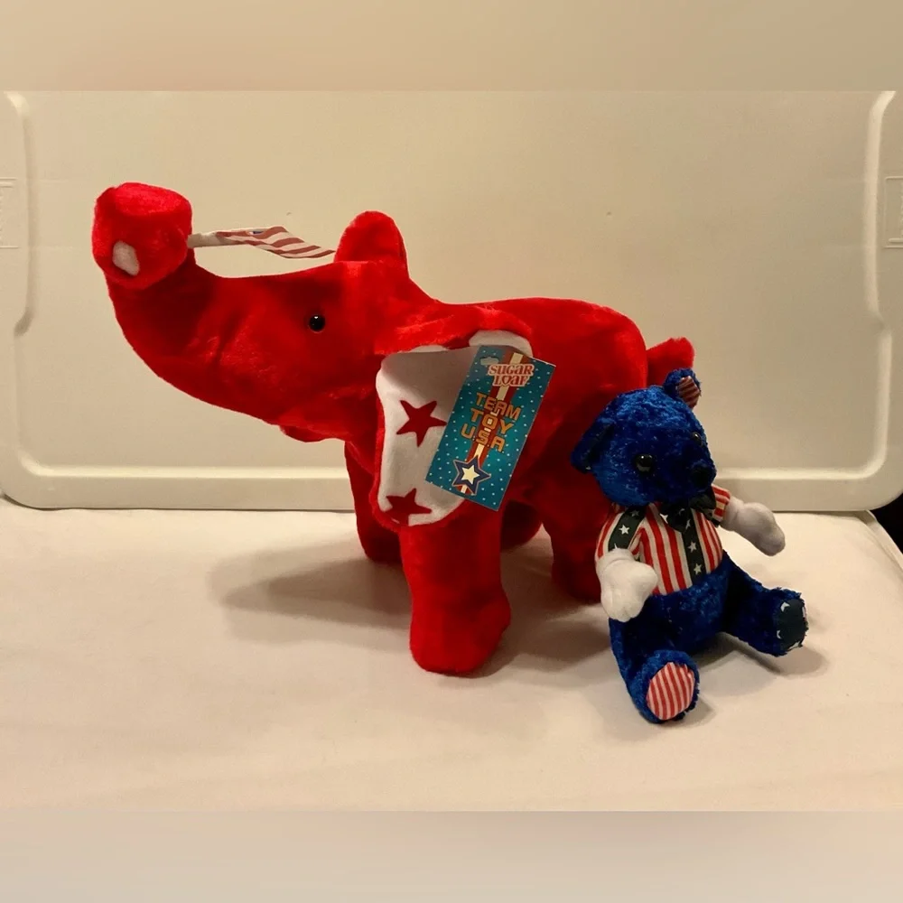 Red, white and blue stuffed animal pair